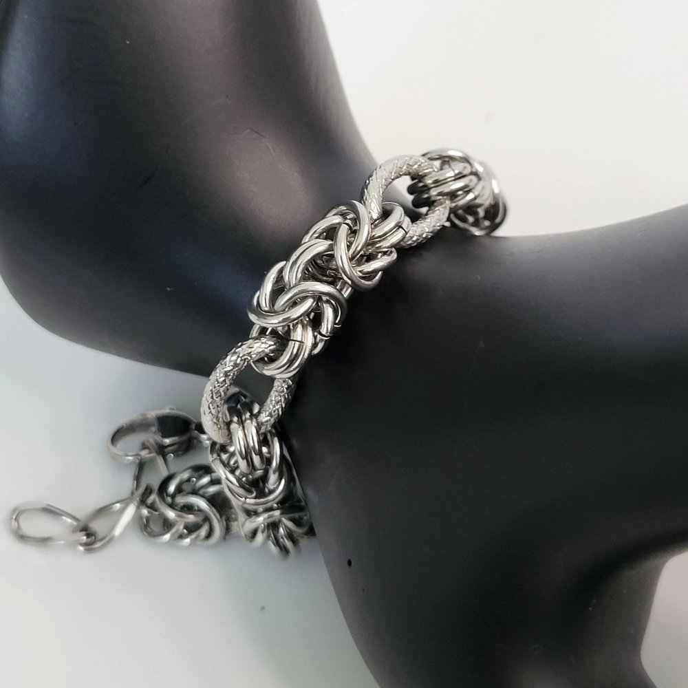 Mens 316L Stainless Steel Byzantine Link Bracelet Silver Tone Lobster Clasp